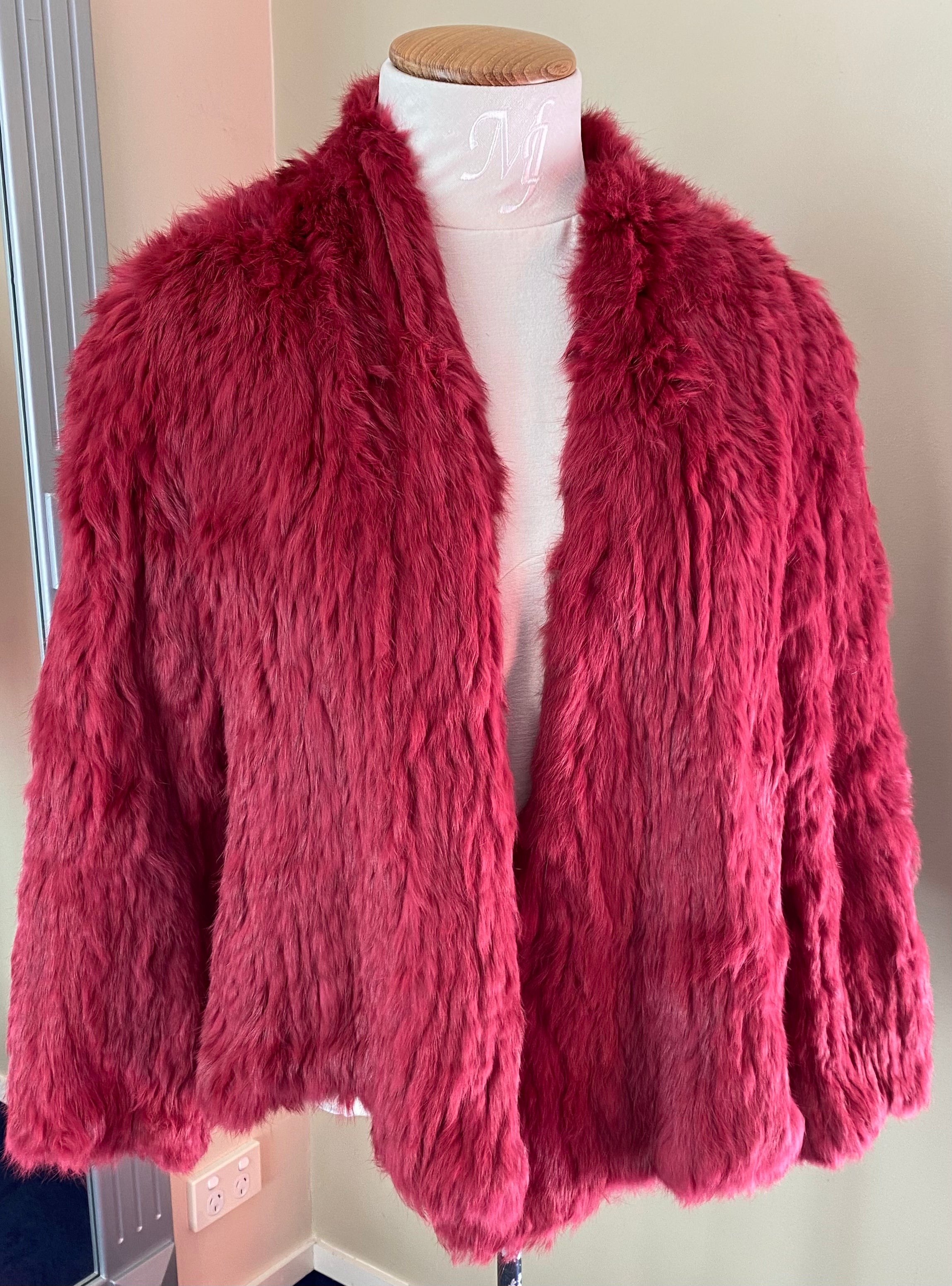 Sophie Rabbit Fur Jacket Cherry
