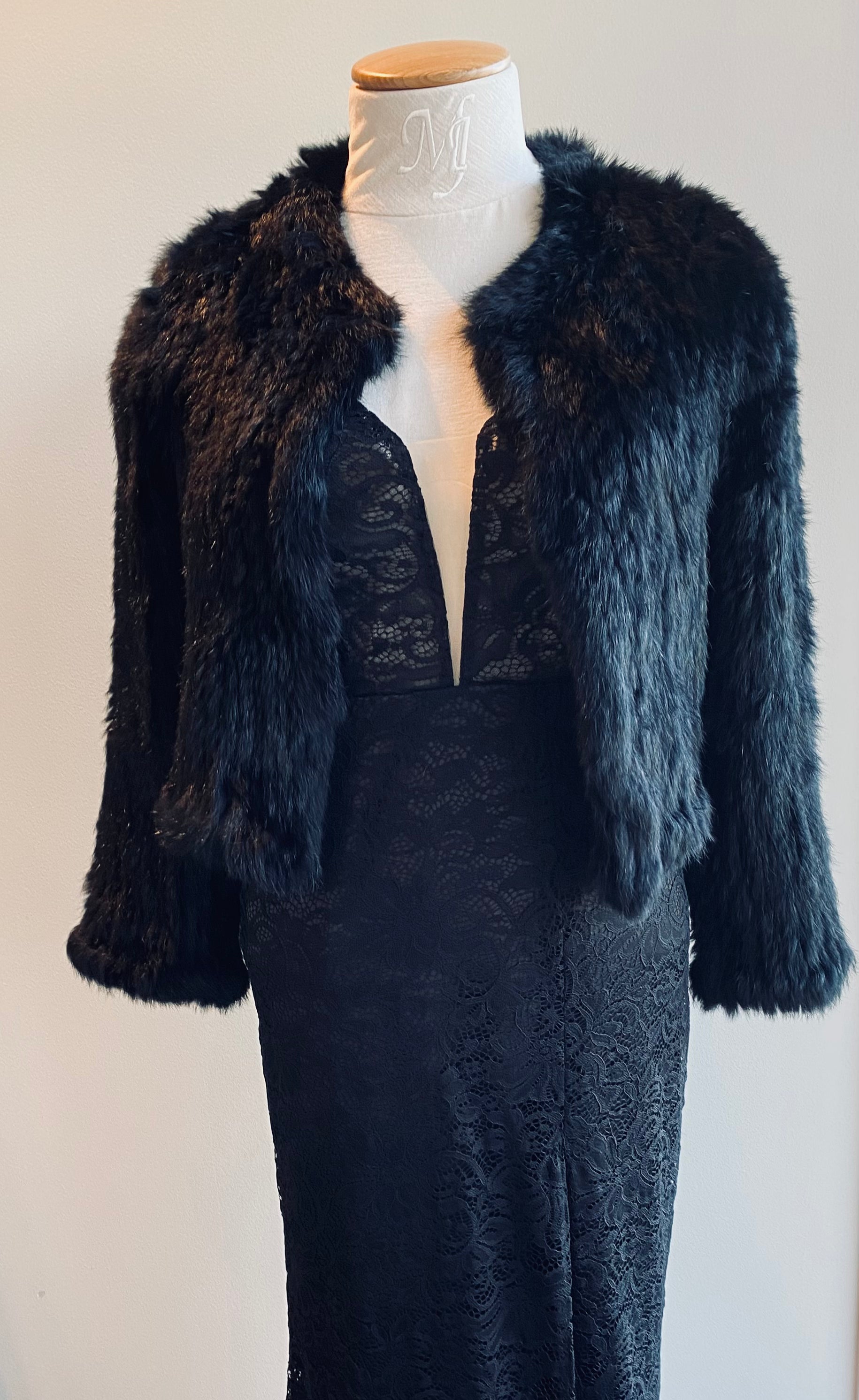 Rabbit Fur Jacket - Natarsha - Black
