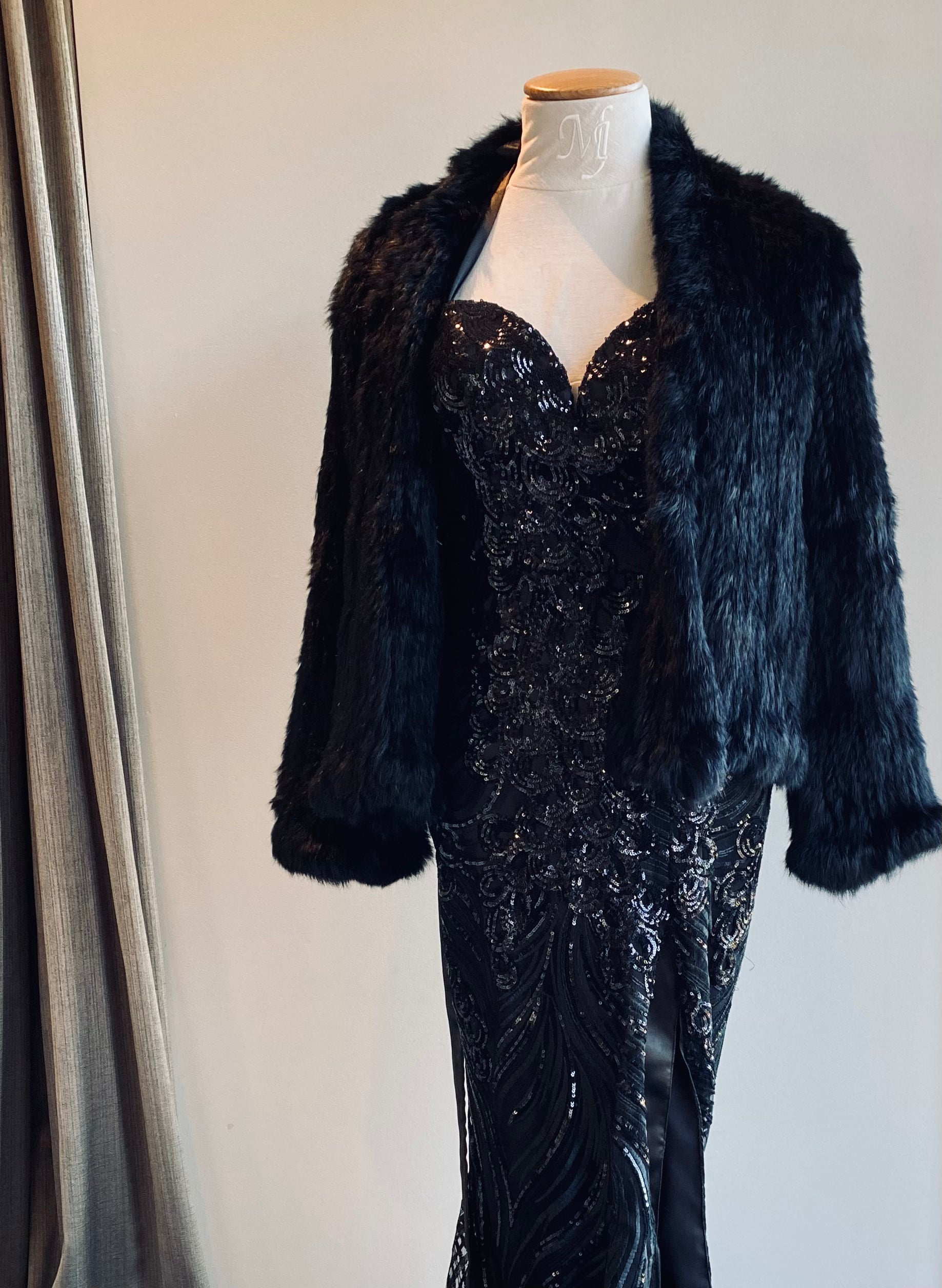 Sophie Rabbit Fur Jacket Black