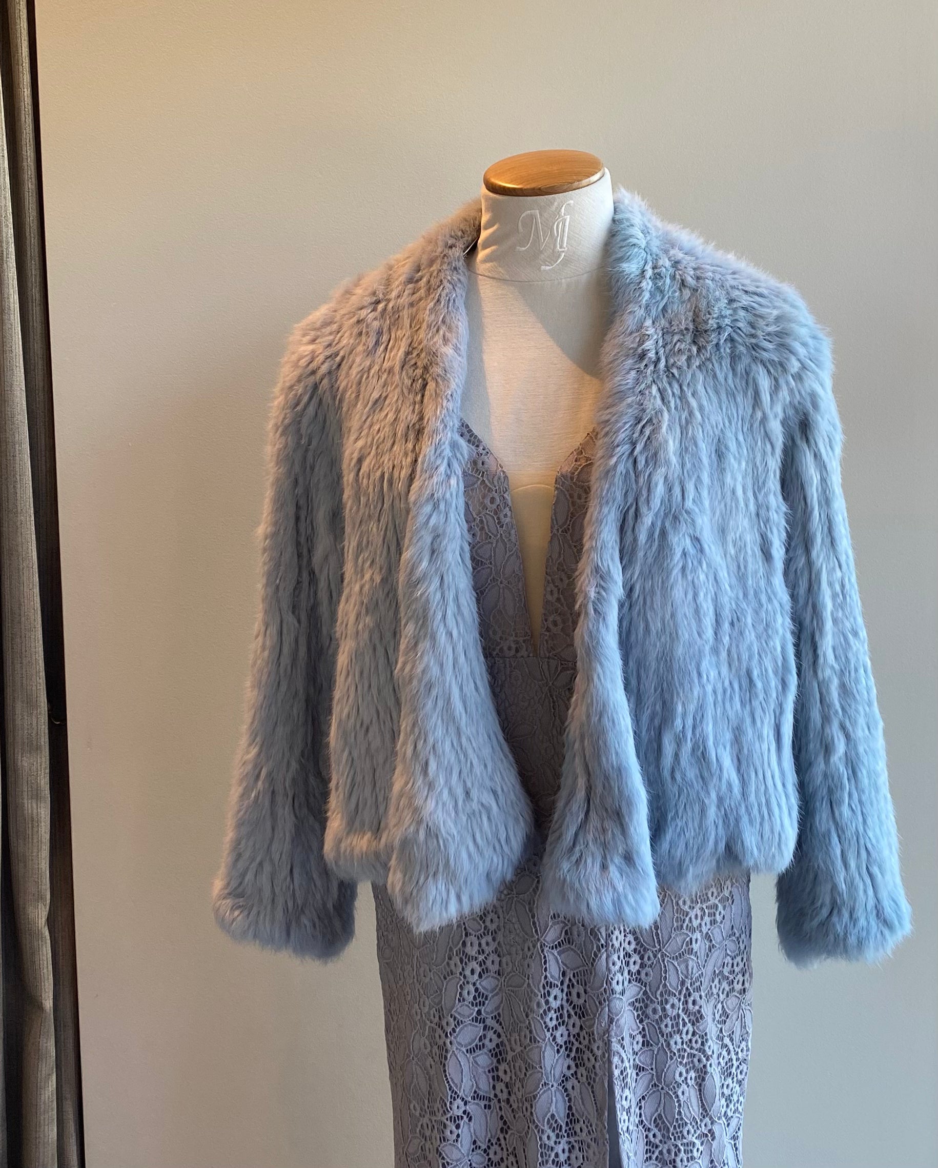 Sophie Rabbit Fur Jacket Blue Gray