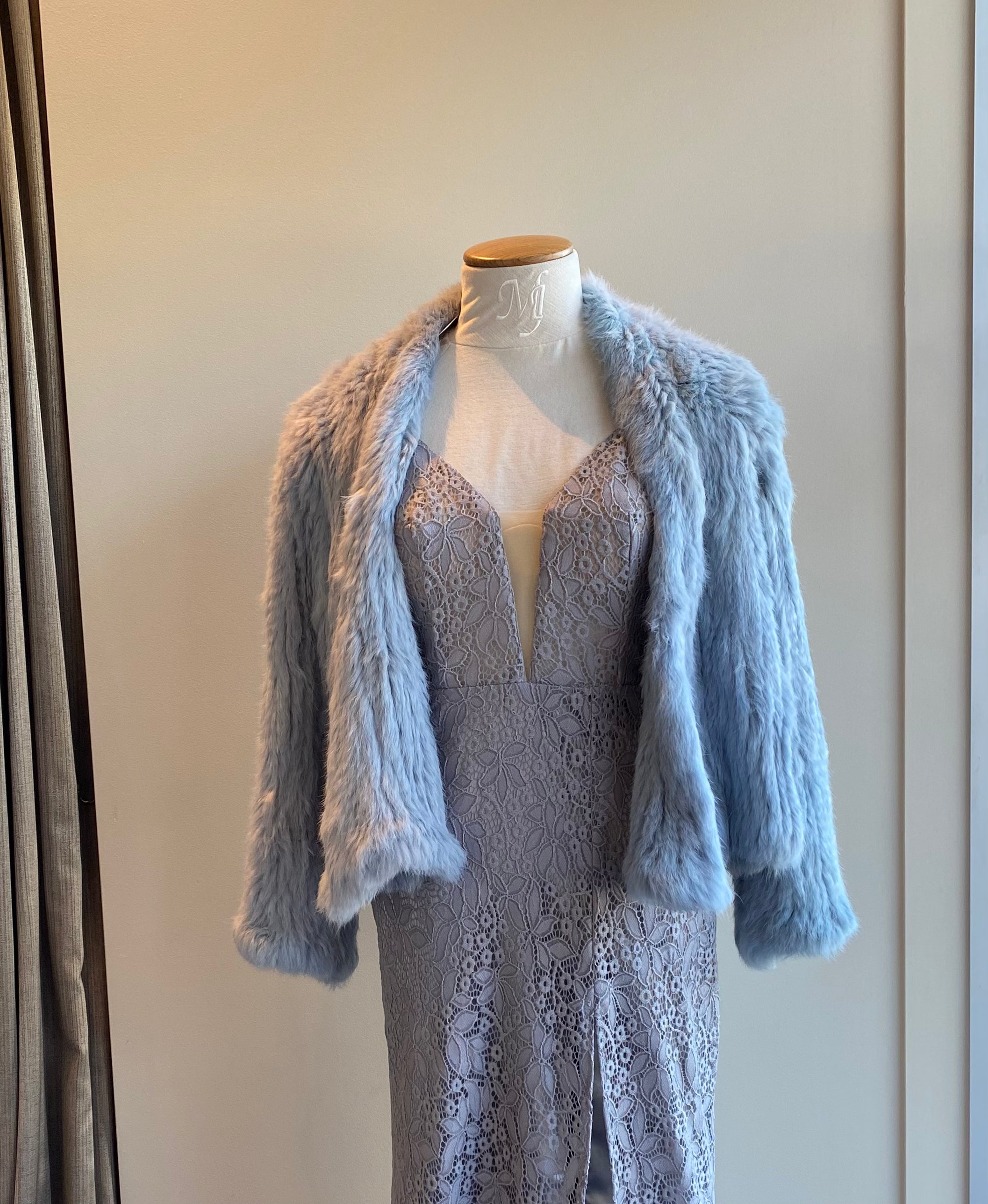 Sophie Rabbit Fur Jacket Blue Gray