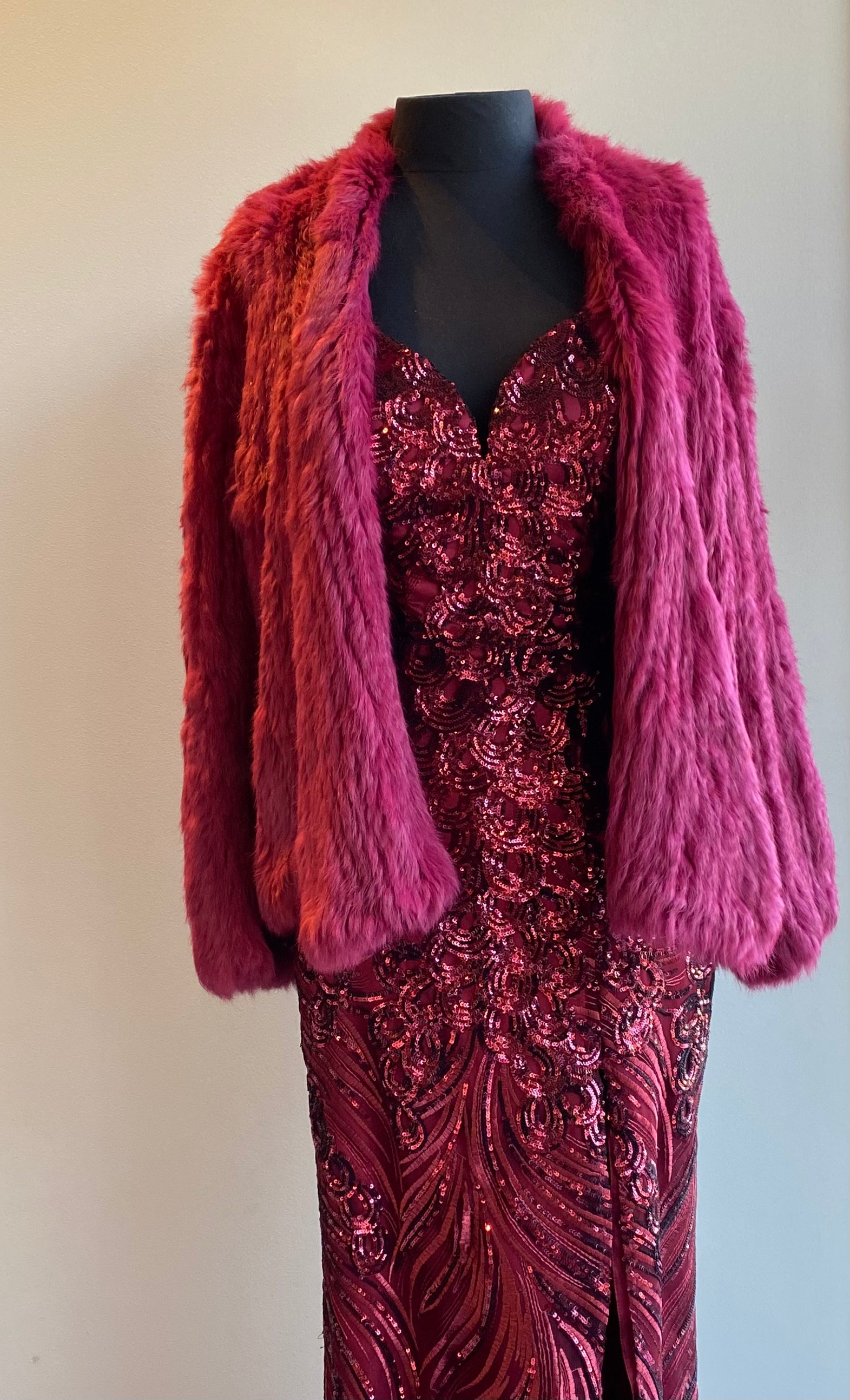 Sophie Rabbit Fur Jacket Cherry