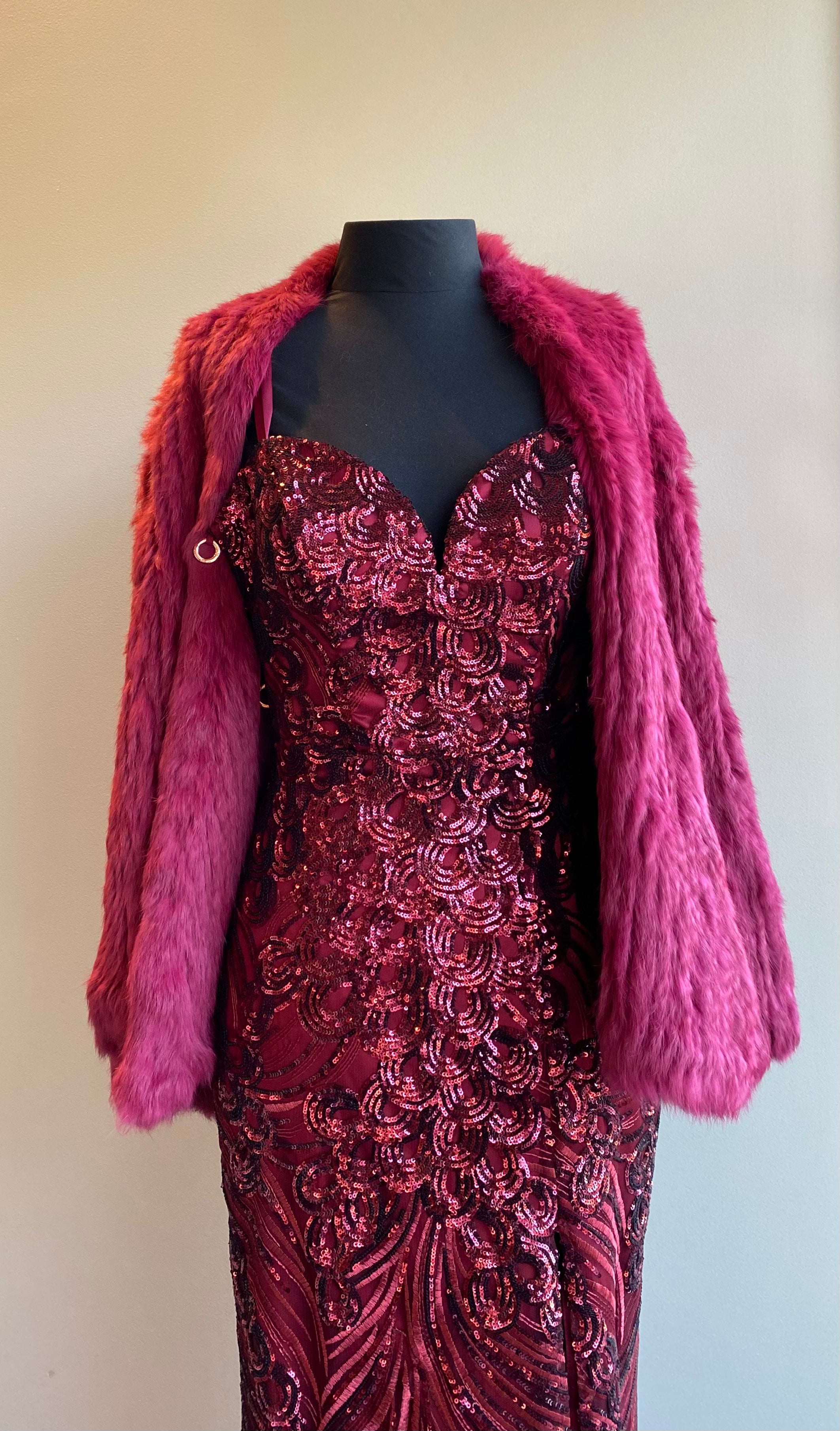 Sophie Rabbit Fur Jacket Cherry