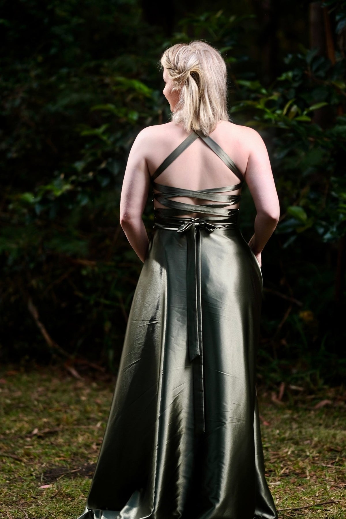 Kadie Pleated - Moss - Bridesmaids & Formal - Wrap n strap - Melanie Jayne