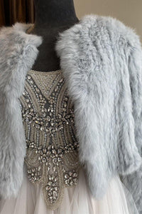 Natarsha Rabbit Fur Jacket Blue Gray -Accessories - coverups -Fur jacket -- Melanie Jayne