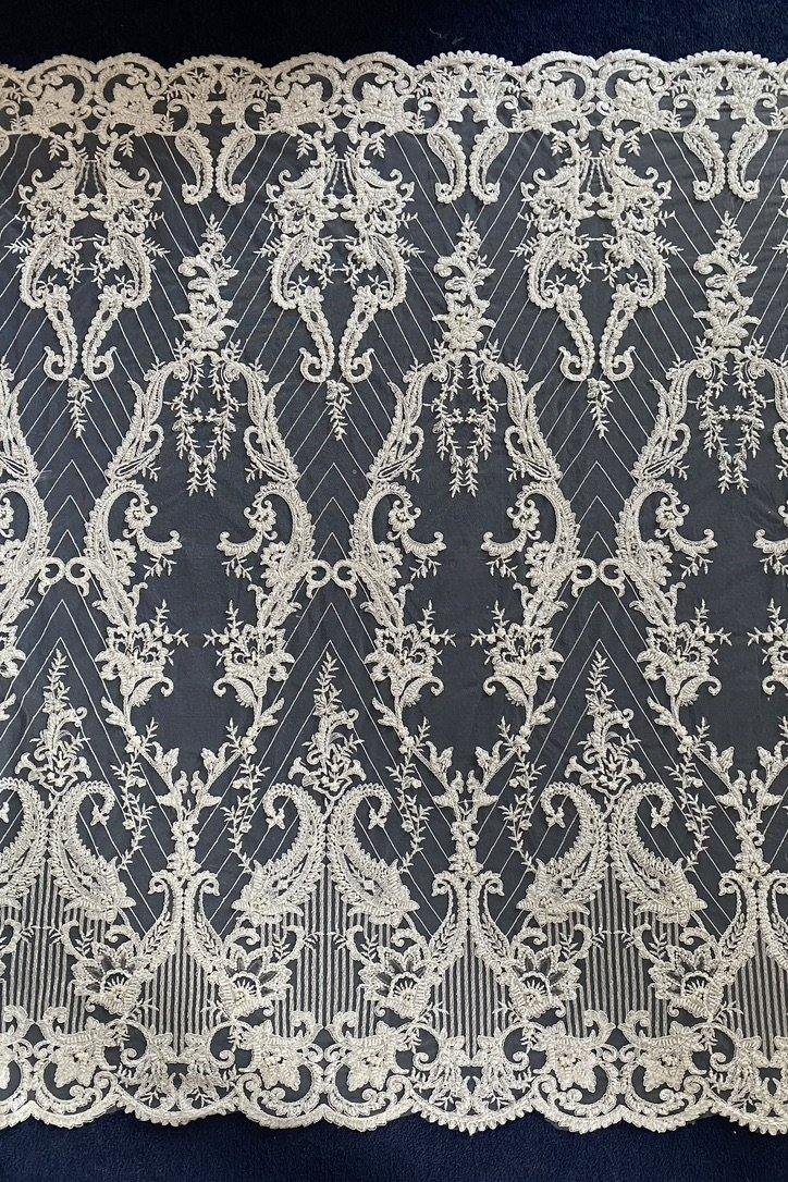 Geometric Beaded Bridal Lace -Lace fabric - Lace Fabric - -- Melanie Jayne