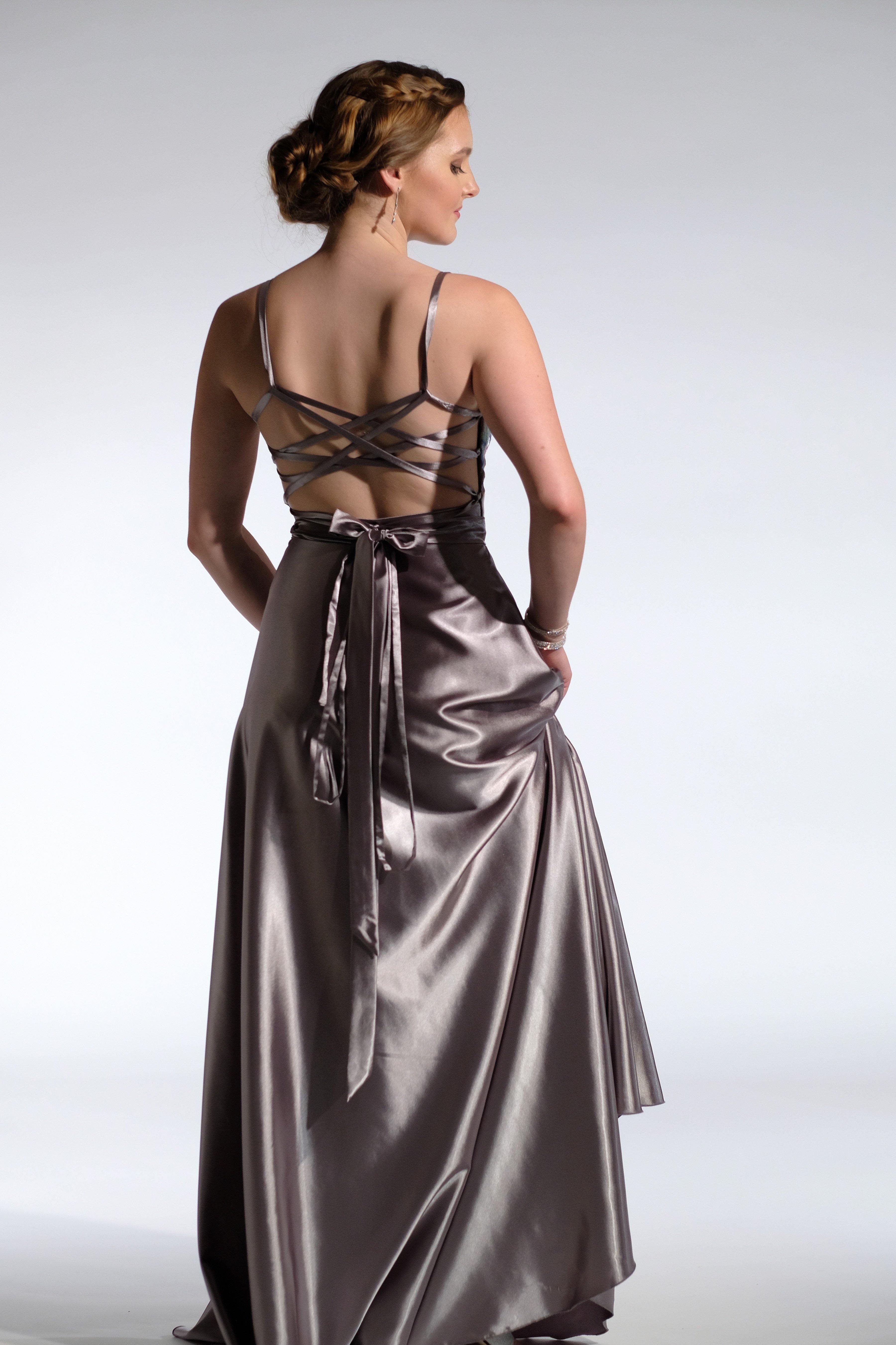 Silver satin outlet formal dress