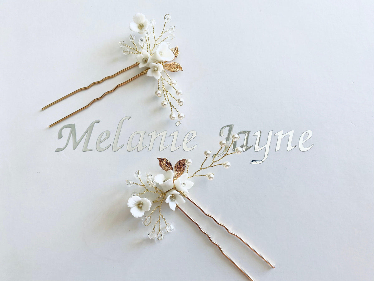 Belle Hair Pins set 2 -Bridal Jewellery - Accessories -Hairpins -jewellery- Melanie Jayne