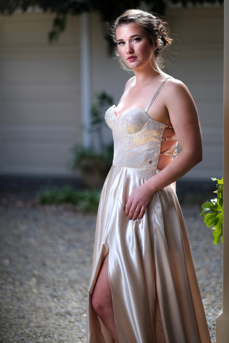 Mia Goddess Formal Dress -Bridesmaids & Formal - bridesmaids -Champagne -formal- Melanie Jayne