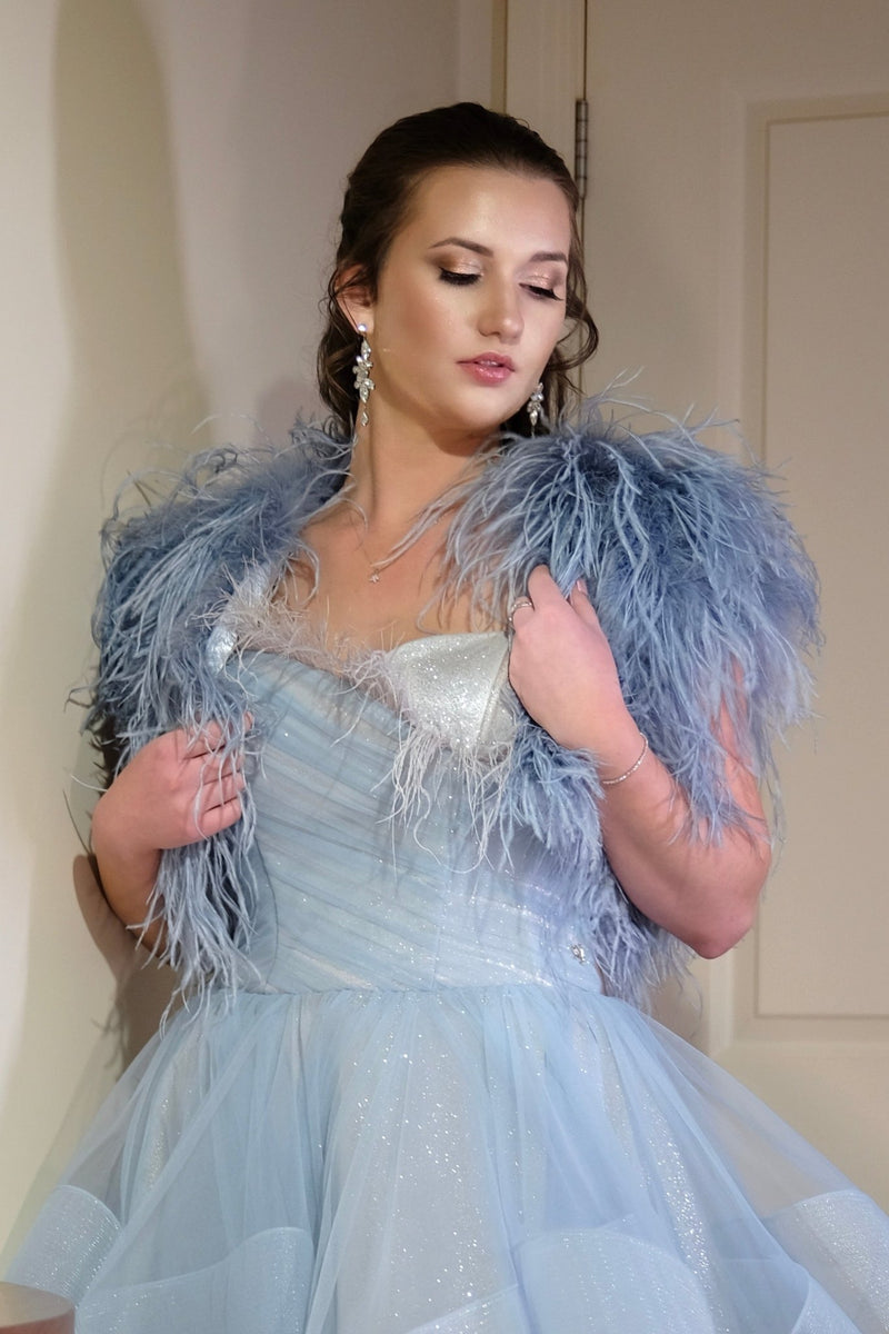 Steel Blue Ostrich Feather Bolero -Bridal Bolero - Accessories -Bolero -coverups- Melanie Jayne